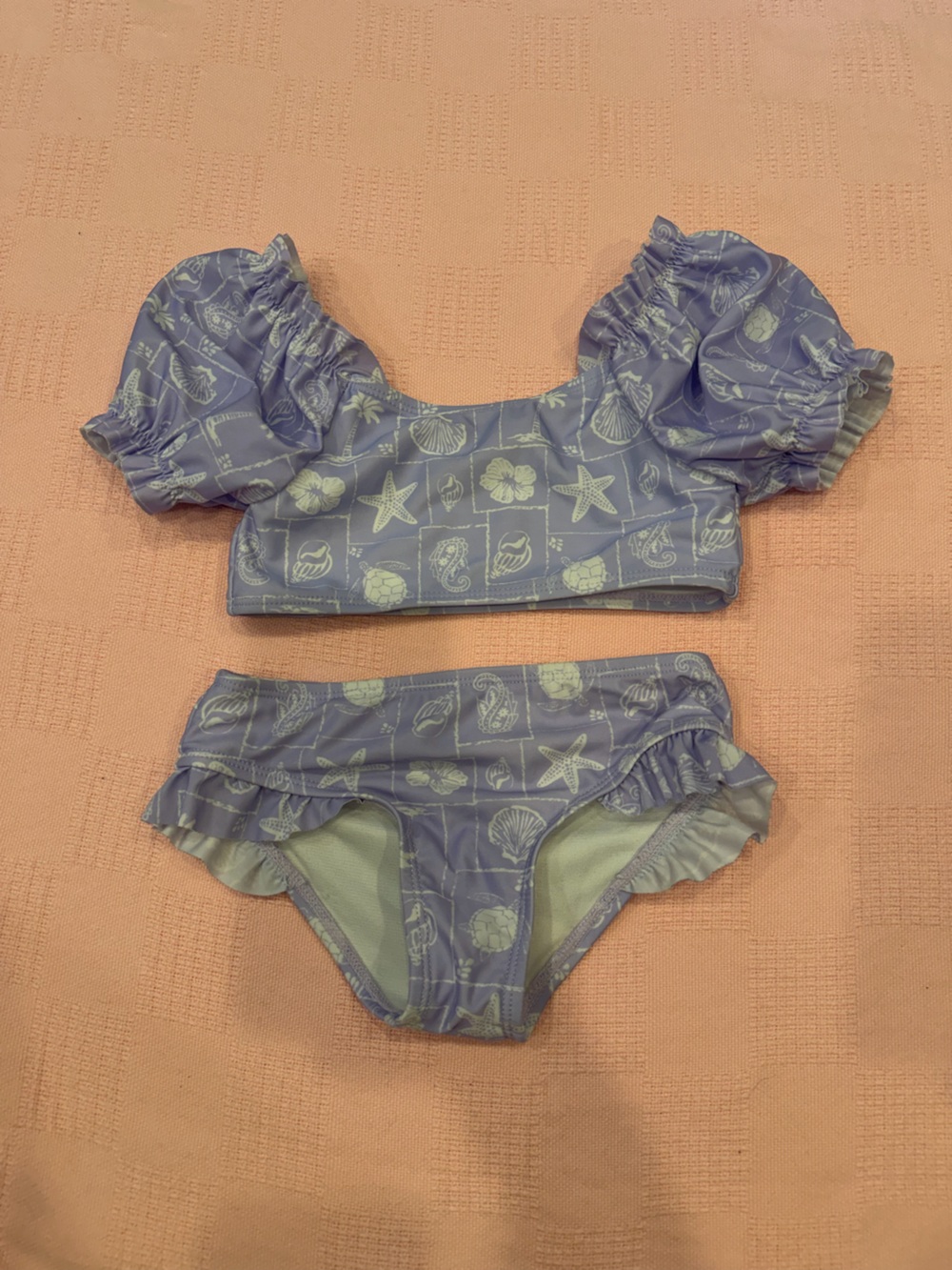 Wonder Nation Lavender Shell Print Girls Swim Top and Bottom
